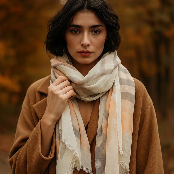 Pastel Tone Soft Large Scarf Checkered Acrylic Raw Edges NEW - Picture 1 of 3